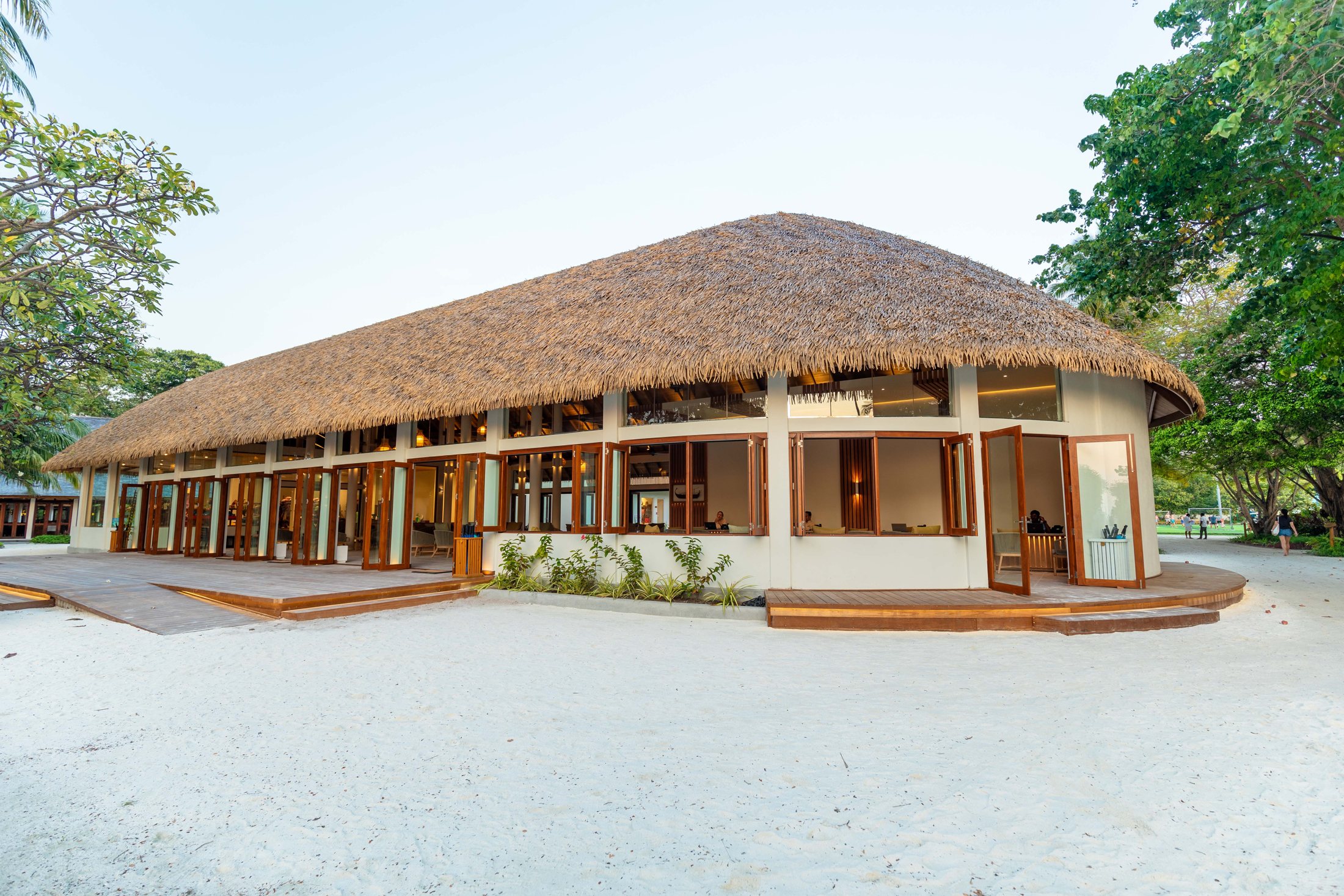 Completed timber resort building