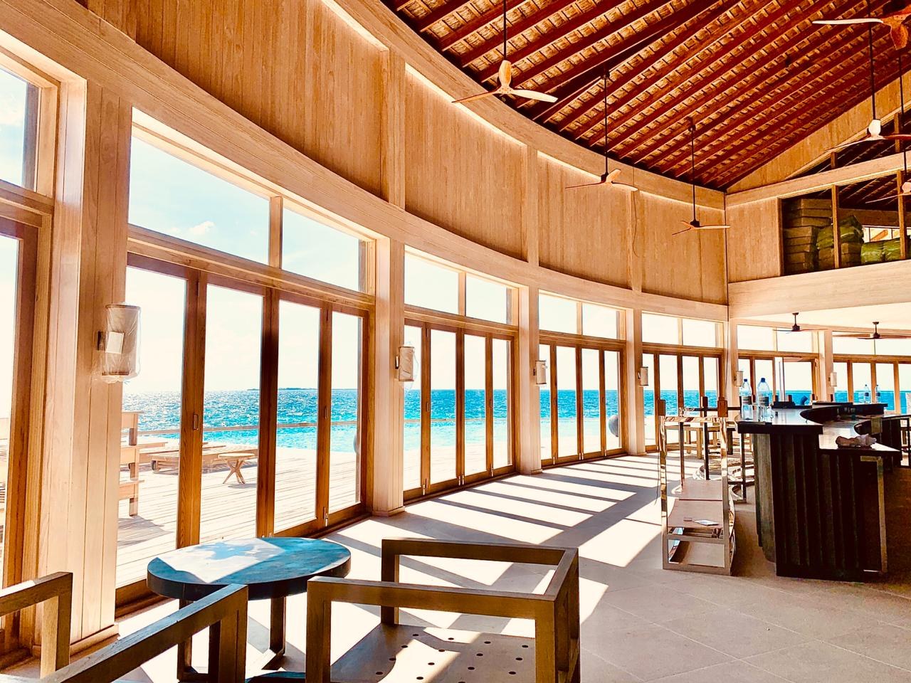 Overwater resort timber villas under construction